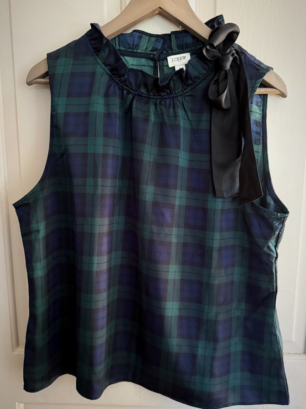 J.Crew Plaid Tie-Neck Sleeveless Top